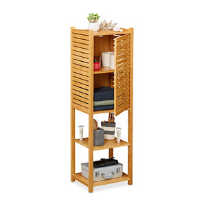 4052025288334 - Badregal aus Bambus 5 Böden mit Tür stehend Bad & Küche schmales Badmöbel HxBxT 113 x 35 x 29 cm natur - Relaxdays 4052025288334 - Badregal aus Bambus 5 Böden mit Tür stehend Bad & Küche schmales Badmöbel HxBxT 113 x 35 x 29 cm natur - Relaxdays