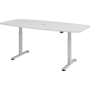 4032062176443 - HAMMERBACHER Konferenztisch XMST22 lichtgrau Tonnenform T-Fuß-Gestell silber 2200 x 830 1030 x 710 - 1200 cm