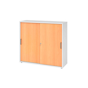 Hammerbacher Schiebetürenschrank V1752/V1753 V1753S/W/6/SG, abschließbar, 3 OH, weiß/buche, 120x110x40cm (BxHxT) 4032062318973 Hammerbacher