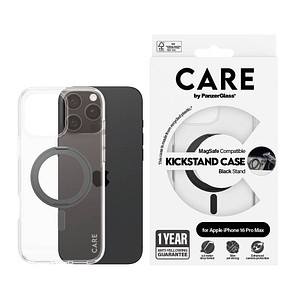 5715685003851 - 0 CARE by PanzerGlass® Feature Case Transparent Schwarz Kickstand & MagSafe für iPhone 16 Pro Max