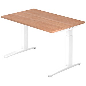 4032062169315 - eurokraft pro ANNY - Schreibtisch mit C-Fußgestell höhenverstellbar 650 - 850 mm Breite 1200 mm Nussbaum-Dekor   weiß