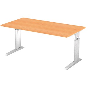 4032062140888 - HAMMERBACHER US16 höhenverstellbarer Schreibtisch buche rechteckig C-Fuß-Gestell silber 1600 x 800 cm