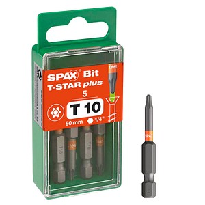 4003530192852 - Bit-Einsatz T-Star 1 4sechskant T10 50 mm Zapfenführung Inhalt 5 Stück - Spax 4003530192852 - Bit-Einsatz T-Star 1 4sechskant T10 50 mm Zapfenführung Inhalt 5 Stück - Spax