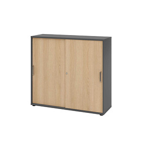 Hammerbacher Schiebetürenschrank V1752/V1753 V1753S/G/E/SG, abschließbar, 3 OH, graphit/eiche, 120x110x40cm (BxHxT) 4032062306185 Hammerbache