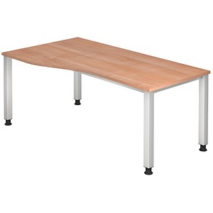 4032062021651 - HAMMERBACHER QS18 höhenverstellbarer Schreibtisch nussbaum Trapezform 4-Fuß-Gestell silber 1800 x 800 1000 cm