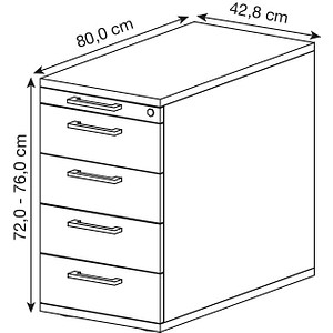 4032062320891 - HAMMERBACHER Solid SC50 Standcontainer grafit 5 Auszüge 428 x 800 x 720 - 760 cm