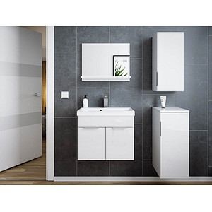 4251982632574 - Badmöbel-Set Slimline Lago 4tlg Spiegel & Midischränke weiss hgl weiss matt