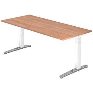 4032062169704 - VXB019 höhenverstellbarer Schreibtisch nussbaum quadratisch C-Fuß-Gestell weiß 1800 x 800 cm