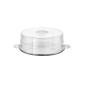 4004133006522 - Tortenplatte APS transparent B30cm H10cm L30cm Ø30cm Edelstahl Servierplatten mit 2 Hauben (Haubenhöhen 7cm + 11 cm)