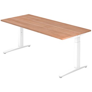 4032062169711 - eurokraft pro ANNY - Schreibtisch mit C-Fußgestell höhenverstellbar 650 - 850 mm Breite 1800 mm Nussbaum-Dekor   weiß