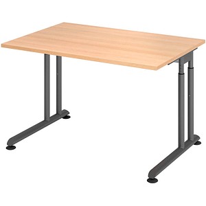 4032062183199 - Schreibtisch Breno manuelle Höheneinstellung horizontaler Kabelkanal B 1200 x T 800 x H 680-820 mm Spanplatte & Stahl Eiche Graphit