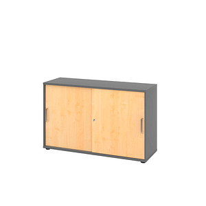 Hammerbacher Schiebetürenschrank V1752/V1753 V1752S/G/3/SG, abschließbar, 2 OH, graphit/ahorn, 120x74,8x40cm (BxHxT) 4032062319116 Hammerbach