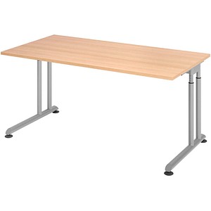 4032062183366 - Schreibtisch Breno manuelle Höheneinstellung horizontaler Kabelkanal B 1600 x T 800 x H 680-820 mm Spanplatte & Stahl Eiche Silber