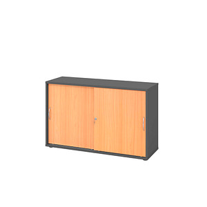 Hammerbacher Schiebetürenschrank V1752/V1753 V1752S/G/6/BM, abschließbar, 2 OH, graphit/buche, 120x74,8x40cm (BxHxT) 4032062319161 Hammerbach