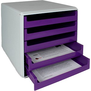 M&M Schubladenbox violett DIN A4 mit 5 Schubladen