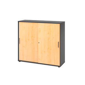 Hammerbacher Schiebetürenschrank V1752/V1753 V1753S/G/3/SG, abschließbar, 3 OH, graphit/ahorn, 120x110x40cm (BxHxT) 4032062319154 Hammerbache
