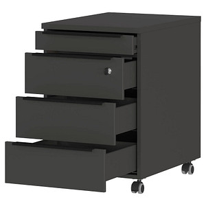 4005949437623 - Rollcontainer Porto 4 Schubladen inkl Utensilienfach und 1 abschließbaren Schublade B 420 x T 600 x H 630 mm graphit