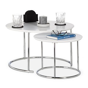 4052025225957 - Relaxdays Beistelltisch 2er Set rund kleiner Couchtisch matt Satztisch Holz und Metall verchromt 60x60 cm weiß 4052025225957 - Relaxdays Beistelltisch 2er Set rund kleiner Couchtisch matt Satztisch Holz und Metall verchromt 60x60 cm weiß