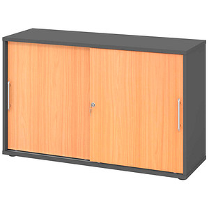 Hammerbacher Schiebetürenschrank V1752/V1753 V1752S/G/6/RE, abschließbar, 2 OH, graphit/buche, 120x74,8x40cm (BxHxT) 4032062319192 Hammerbach