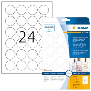 4008705080231 - HERMA Etiketten transparent glasklar A4 Ø 40 mm rund transparent klar Folie glänzend 600 St - Transparent - Selbstklebendes Druckeretikett - A4 - Laser - Dauerhaft - Glanz 4008705080231 - HERMA Etiketten transparent glasklar A4 Ø 40 mm rund transparent klar Folie glänzend 600 St - Transparent - Selbstklebendes Druckeretikett - A4 - Laser - Dauerhaft - Glanz