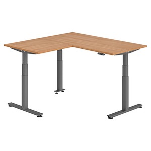 Hammerbacher Sitz-Steh-Schreibtisch VXDSM, elektrisch höhenverstellbar, 127cm (H), 160x160cm (BxT), nussbaum / graphit 4032062327128 Hammerba 6 Stück