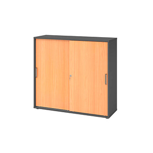 Hammerbacher Schiebetürenschrank V1752/V1753 V1753S/G/6/SG, abschließbar, 3 OH, graphit/buche, 120x110x40cm (BxHxT) 4032062319253 Hammerbache