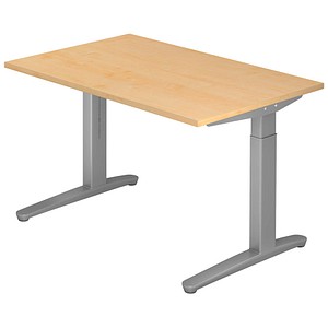 4032062167359 - eurokraft pro ANNY - Schreibtisch mit C-Fußgestell höhenverstellbar 650 - 850 mm Breite 1200 mm Ahorn-Dekor   weißaluminium