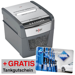 AKTION: Rexel Optimum AutoFeed 45X Aktenvernichter mit Partikelschnitt P-4, 4 x 28 mm, bis 45 Blatt, schwarz + GRATIS ARAL Tankgutschein, 20,- €