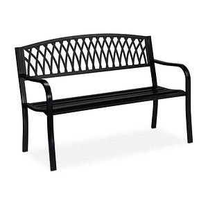 4052025309916 - Gartenbank Zweisitzer stabil rustikales Design bequem Metall Sitzbank hbt 87 x 127 x 60 cm schwarz - Relaxdays