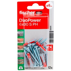 4048962240085 - fischer DuoPower 6x30 S PH K 2K 535479 Dübel mit Schrauben Ø 6 mm x 30 mm 12 Stück 4048962240085 - fischer DuoPower 6x30 S PH K 2K 535479 Dübel mit Schrauben Ø 6 mm x 30 mm 12 Stück
