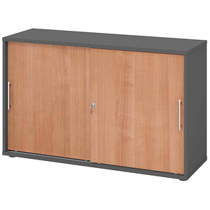 Hammerbacher Schiebetürenschrank V1752/V1753 V1752S/G/N/RE, abschließbar, 2 OH, graphit/nussbaum, 120x74,8x40cm (BxHxT) 4032062319291 Hammerb