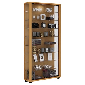4051814336812 - Lumo Maxi Vitrinenschrank 2 Glastüren Glasvitrinen mit LED-Leuchten Buche dekor - Braun 4051814336812 - Lumo Maxi Vitrinenschrank 2 Glastüren Glasvitrinen mit LED-Leuchten Buche dekor - Braun