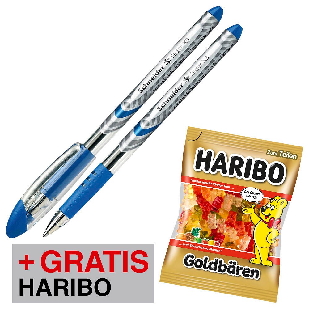 Aktion 10 Schneider Kugelschreiber Slider Basic Blau Schreibfarbe Blau Gratis Haribo Goldbaren 0 G Gunstig Online Kaufen Office Discount