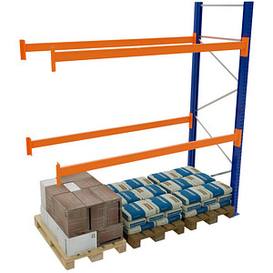 4058255107766 - Schulte Lagertechnik Palettenregal Anbauregal B 2786 x T 1100 x H 5000 mm 3 Ebenen Palettengewicht bis 800 kg Feldlast 6680 kg blau orange