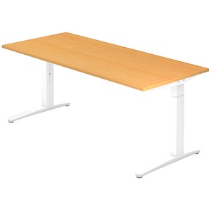 4032062169650 - eurokraft pro ANNY - Schreibtisch mit C-Fußgestell höhenverstellbar 650 - 850 mm Breite 1800 mm Buche   weiß