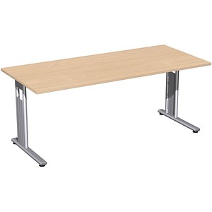 4038933488202 - Flex Schreibtisch buche rechteckig C-Fuß-Gestell silber 1800 x 800 cm