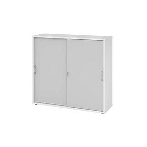 Hammerbacher Schiebetürenschrank V1752/V1753 V1753S/W/5/BM, abschließbar, 3 OH, weiß/grau, 120x110x40cm (BxHxT) 4032062319031 Hammerbacher