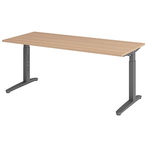 4032062172612 - eurokraft pro ANNY - Schreibtisch mit C-Fußgestell höhenverstellbar 650 - 850 mm Breite 1800 mm Eiche   graphit