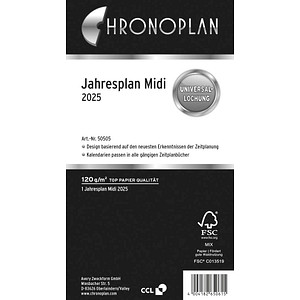 CHRONOPLAN Kalendereinlage 2025 Jahresplan Midi (9,6 x 17,2 cm)