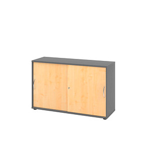 Hammerbacher Schiebetürenschrank V1752/V1753 V1752S/G/3/BM, abschließbar, 2 OH, graphit/ahorn, 120x74,8x40cm (BxHxT) 4032062319086 Hammerbach