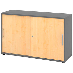 Hammerbacher Schiebetürenschrank V1752/V1753 V1752S/G/3/RE, abschließbar, 2 OH, graphit/ahorn, 120x74,8x40cm (BxHxT) 4032062319109 Hammerbach