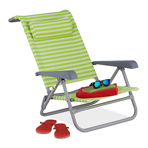 4052025359058 - Liegestuhl klappbar 8-stufig verstellbar Strandstuhl mit Nackenkissen Armlehnen & Flaschenöffner grün weiß - Relaxdays 4052025359058 - Liegestuhl klappbar 8-stufig verstellbar Strandstuhl mit Nackenkissen Armlehnen & Flaschenöffner grün weiß - Relaxdays