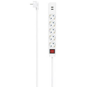 4047443481269 - hama USB 34A 5-fach Steckdosenleiste mit Schalter 14 m weiß mit USB-Buchse