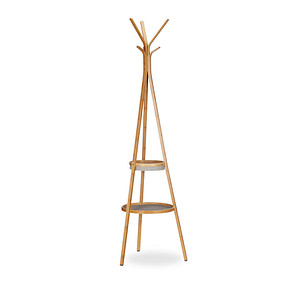 4052025214951 - Garderobe mit Ablage dreiarmiger Bambus Kleiderständer mit 6 Haken Kleiderablage HxBxT 171x50x50cm natur - Relaxdays
