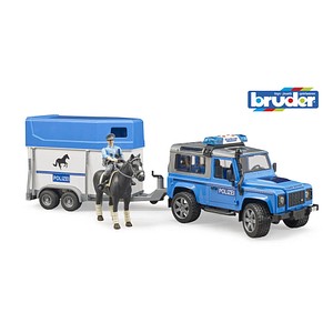 4001702025885 - bruder Modellfahrzeug Land Rover Defender Polizeifahrzeug und Pferdeanhänger