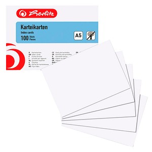 Herlitz Karteikarten A5 blanko weiß VE=100 Stück