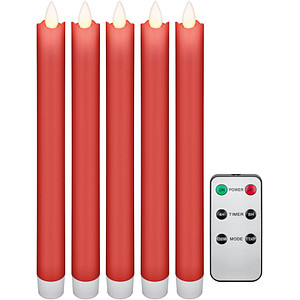 Goobay Set of 5 red LED real wax rod candles incl. remot