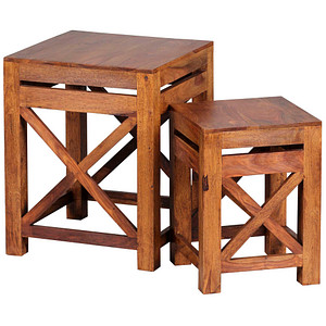 4250950223776 - Sheesham Massivholz Beistelltische 2er Set Satztisch 40 x 40 cm