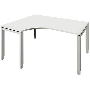 4260429769025 - fm Sidney höhenverstellbarer Schreibtisch weiß Bogenform 4-Fuß-Gestell Quadratrohr silber 1600 x 800 cm