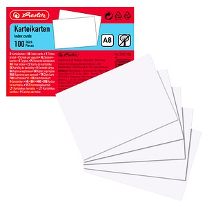 10 x Herlitz Karteikarten A8 170g/qm blanko weiß VE=100 Stück
